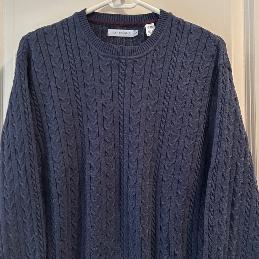 Alex Cannon men’s Blue Knit Crewneck Herringbone Sweater long sleeves size M